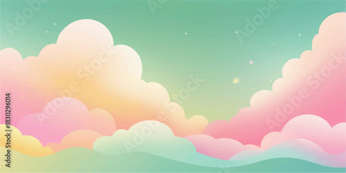 Pink sunset sky with sun and clouds, a nature vector illustration of summer weather