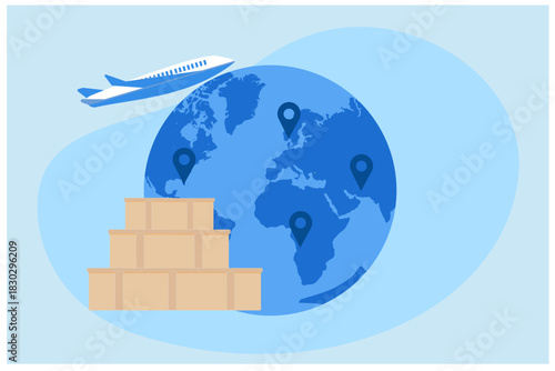 Online business trading with express international shipping vector illustration.