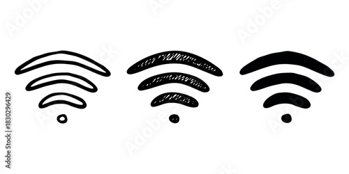 Set of hand drawn free wifi spot zone sign Public wi-fi area sign Wireless internet clipart in doodle style Single element for print, web, design, decor 3G, 4G, 5G, 6G, IoT