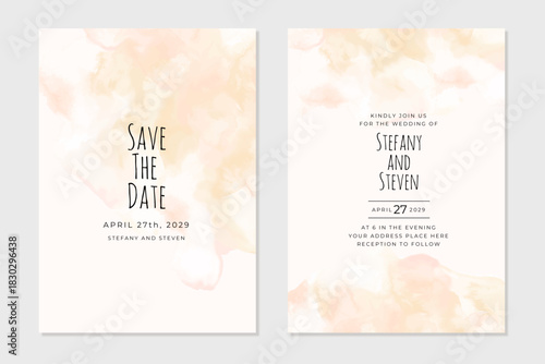 Wedding invitation card abstract orange yellow watercolor background