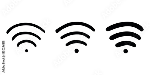 Set of hand drawn free wifi spot zone sign Public wi-fi area sign Wireless internet clipart in doodle style Single element for print, web, design, decor 3G, 4G, 5G, 6G, IoT