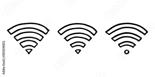 Set of hand drawn free wifi spot zone sign Public wi-fi area sign Wireless internet clipart in doodle style Single element for print, web, design, decor 3G, 4G, 5G, 6G, IoT