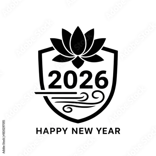 Happy New Year 2026 Vector Badge Collection New Year, 2026, Happy, Celebration, Vector, Badge, Logo, Emblem, Round, Circle, Vintage, Retro, Clock, Time, Holiday, Greeting, Typography, Black and White,