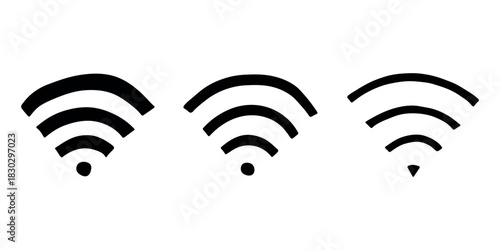 Set of hand drawn free wifi spot zone sign Public wi-fi area sign Wireless internet clipart in doodle style Single element for print, web, design, decor 3G, 4G, 5G, 6G, IoT