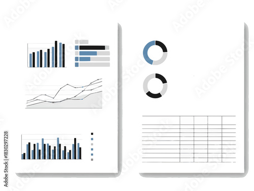 Dynamic business reports displaying diverse data visualizations, including bar graphs, line charts, and pie charts, for financial analysis and strategic insights
