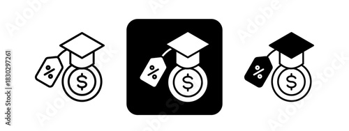 Student Loan  Solid color and black line drawing vector illustration set
