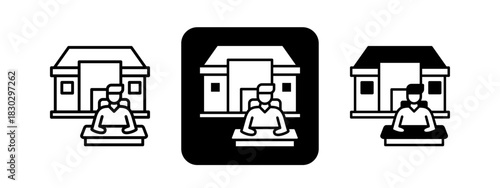 School  Solid color and black line drawing vector illustration set
