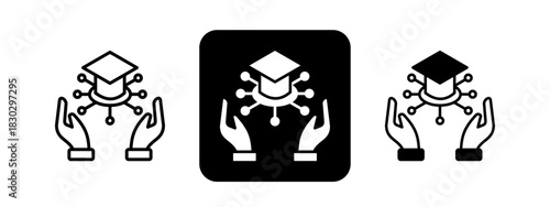 Education Technology  Solid color and black line drawing vector illustration set