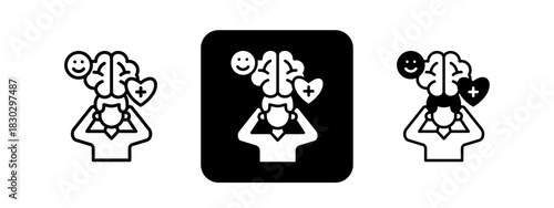 Mental Health  Solid color and black line drawing vector illustration set