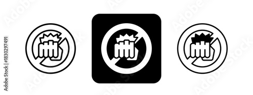 Violence Prevention  Solid color and black line drawing vector illustration set