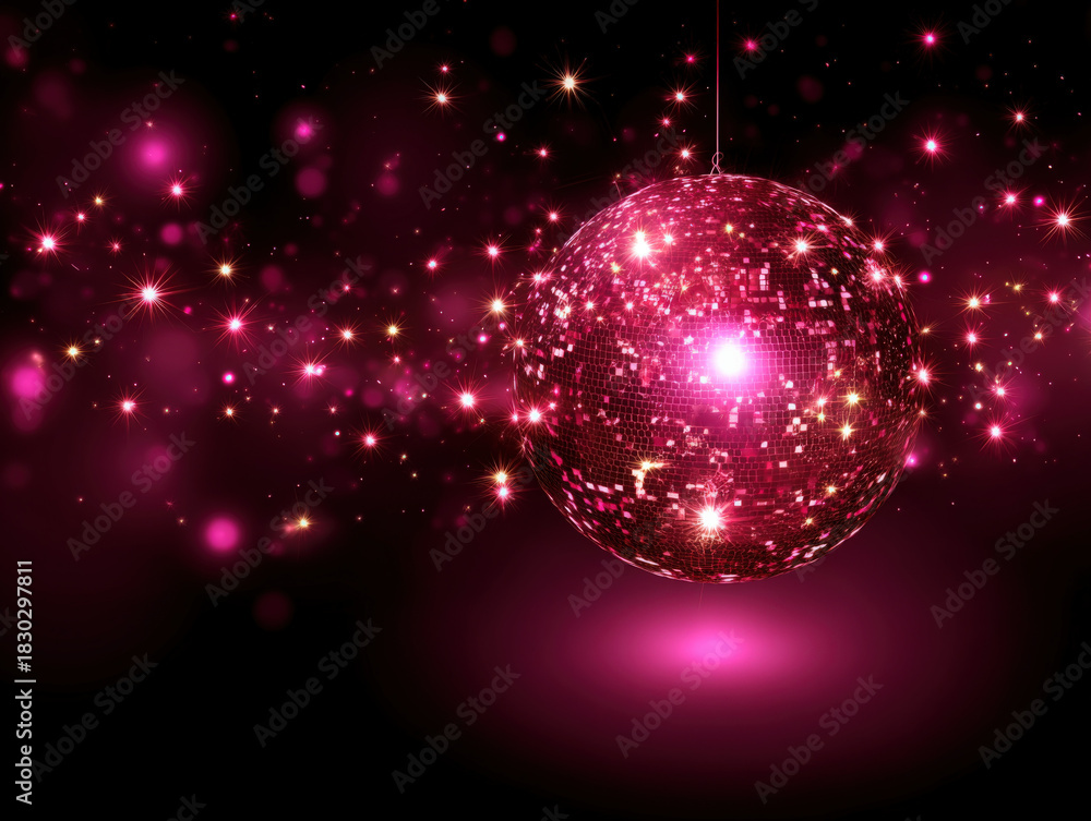 custom made wallpaper toronto digitalSparkling Pink Disco Ball with Starbursts on Dark Background, Party Celebration, Dance Club, Festive Atmosphere, Glamour and Entertainment
