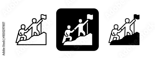 Leadership  Solid color and black line drawing vector illustration set