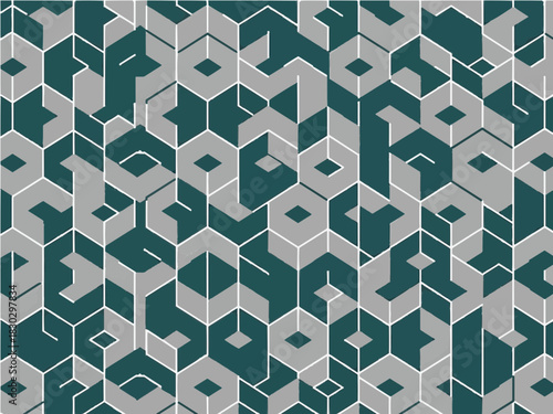Geometric Pattern Abstract Background with Teal and Gray Hexagonal Shapes