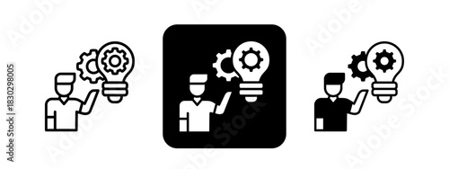 Project Management  Solid color and black line drawing vector illustration set