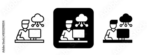 Cloud Computing  Solid color and black line drawing vector illustration set