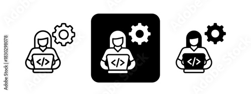 Web Development  Solid color and black line drawing vector illustration set