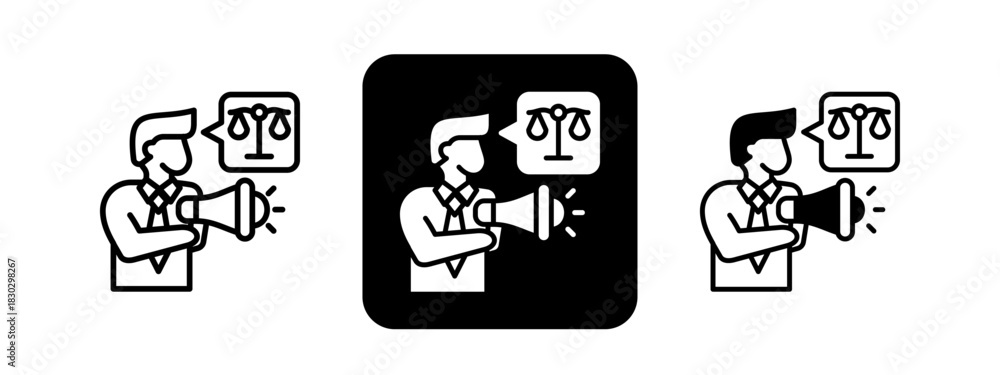 Fototapeta premium Advocacy Solid color and black line drawing vector illustration set