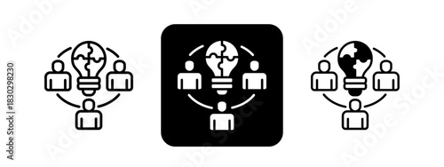 Collaboration  Solid color and black line drawing vector illustration set
