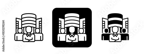 Social Enterprise  Solid color and black line drawing vector illustration set