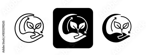 Sustainability  Solid color and black line drawing vector illustration set