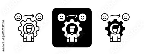 Positive Change  Solid color and black line drawing vector illustration set