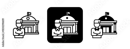 Governance  Solid color and black line drawing vector illustration set