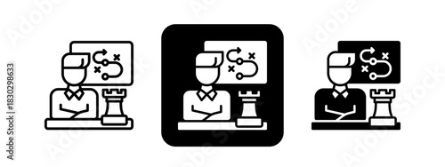 Strategy  Solid color and black line drawing vector illustration set