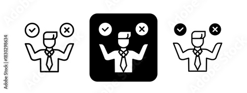 Decision Making  Solid color and black line drawing vector illustration set