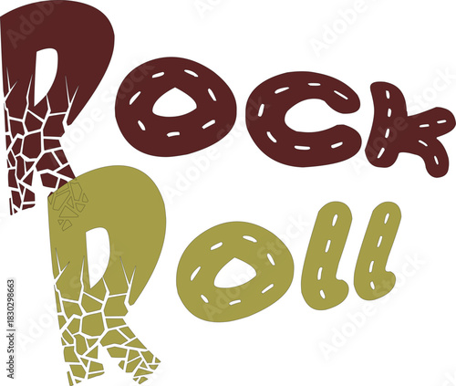 Dynamic Rock Roll Lettering Vector Design – Dynamic rock and roll lettering vector illustration with cracked and stitched text on a black background