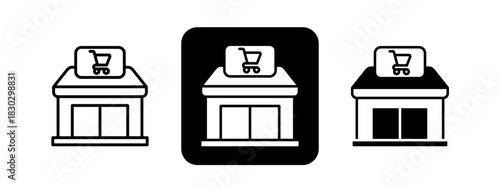 Storefront  Solid color and black line drawing vector illustration set