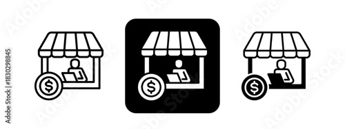 Merchant  Solid color and black line drawing vector illustration set