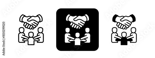 Community  Solid color and black line drawing vector illustration set