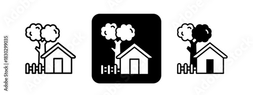 Rural  Solid color and black line drawing vector illustration set