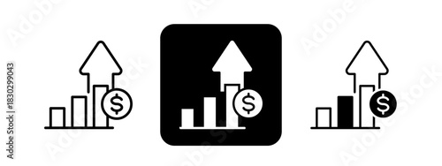 Growth  Solid color and black line drawing vector illustration set