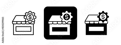 Micro Enterprise  Solid color and black line drawing vector illustration set