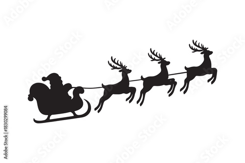 santa sleigh wih raindeers silhouette