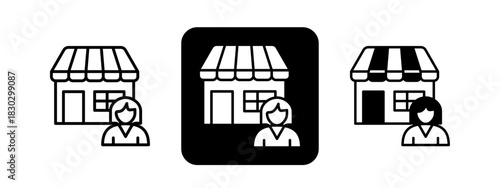 Owner  Solid color and black line drawing vector illustration set