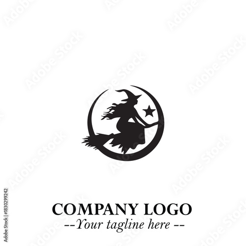Mystical Black Witch Logo Symbol on White Background for Modern Magical Branding Design Effects