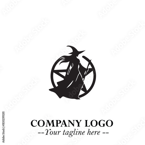 Mystical Black Witch Logo Symbol on White Background for Modern Magical Branding Design Effects