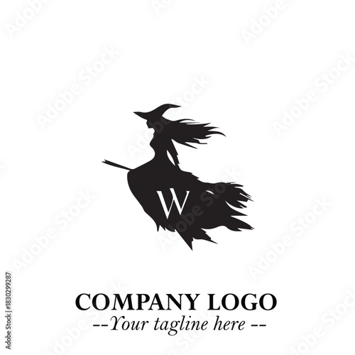 Mystical Black Witch Logo Symbol on White Background for Modern Magical Branding Design Effects