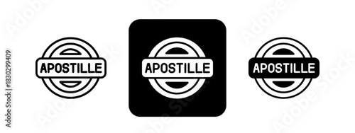 Apostille  Solid color and black line drawing vector illustration set
