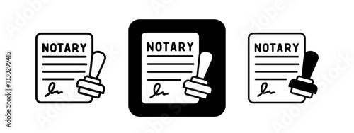 Notary  Solid color and black line drawing vector illustration set