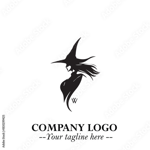Mystical Black Witch Logo Symbol on White Background for Modern Magical Branding Design Effects