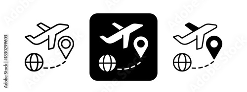 Plane  Solid color and black line drawing vector illustration set