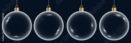 Glass bauble set. 3D transparent Christmas balls hanging for Christmas and New Year celebrations. vector illustrations