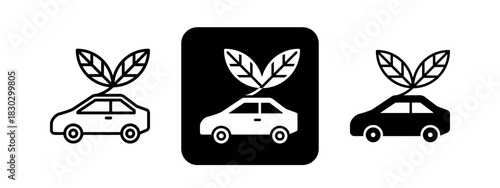 Green Vehicle  Solid color and black line drawing vector illustration set