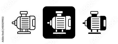 Electric Motor  Solid color and black line drawing vector illustration set