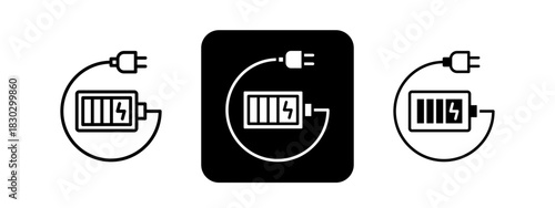 Electric Charging  Solid color and black line drawing vector illustration set