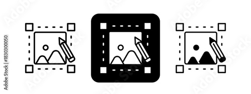 Image Editing  Solid color and black line drawing vector illustration set