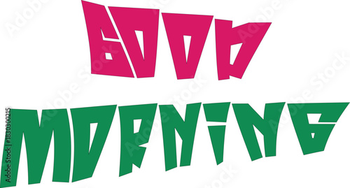 Creative Good Morning Typography Text Pink Green – Stylish 'Good Morning' text in bold pink and green colors on a solid black background. Fresh design